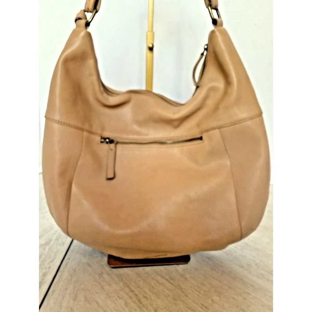 Lucky Brand Leather Hobo Shoulder Bag Tan Slouchy Tassel Boho Purse EST. 1990